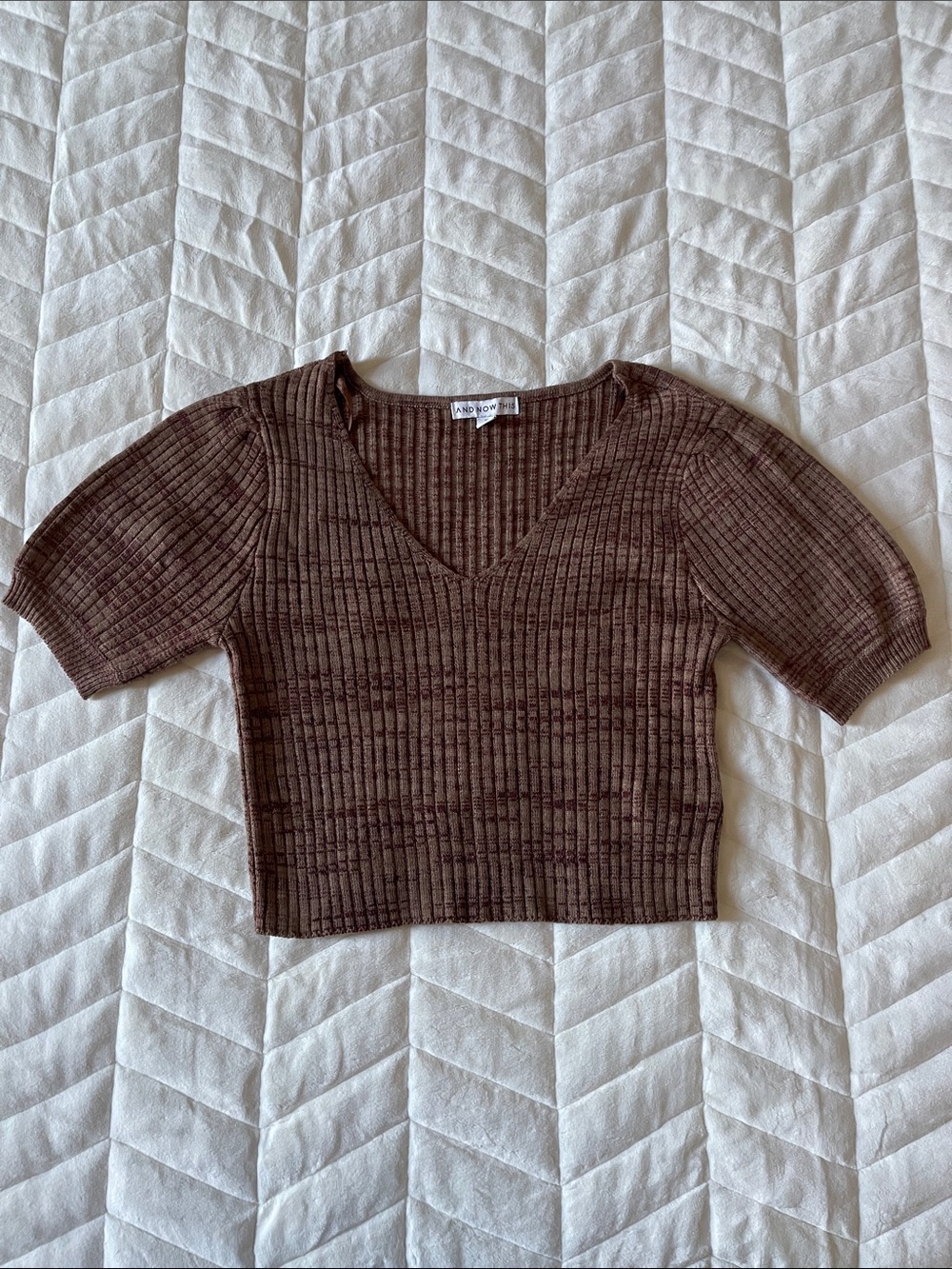 Ribbed V-Neck Crop Top in Brown